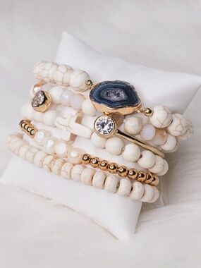 Aspen White Natural Stone Stackable Bracelet Set